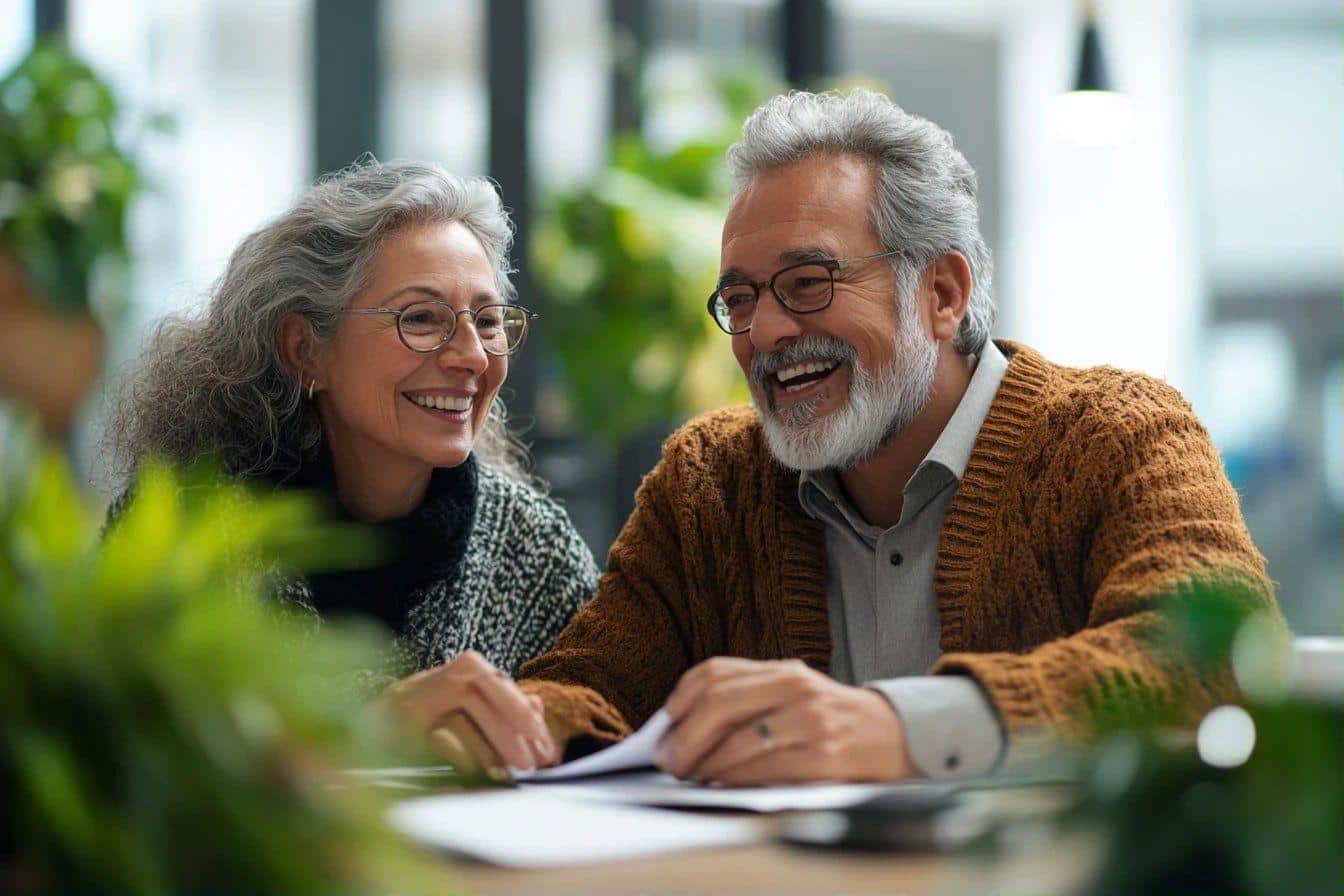 Personnes âgées heureuses travaillant avec des documents