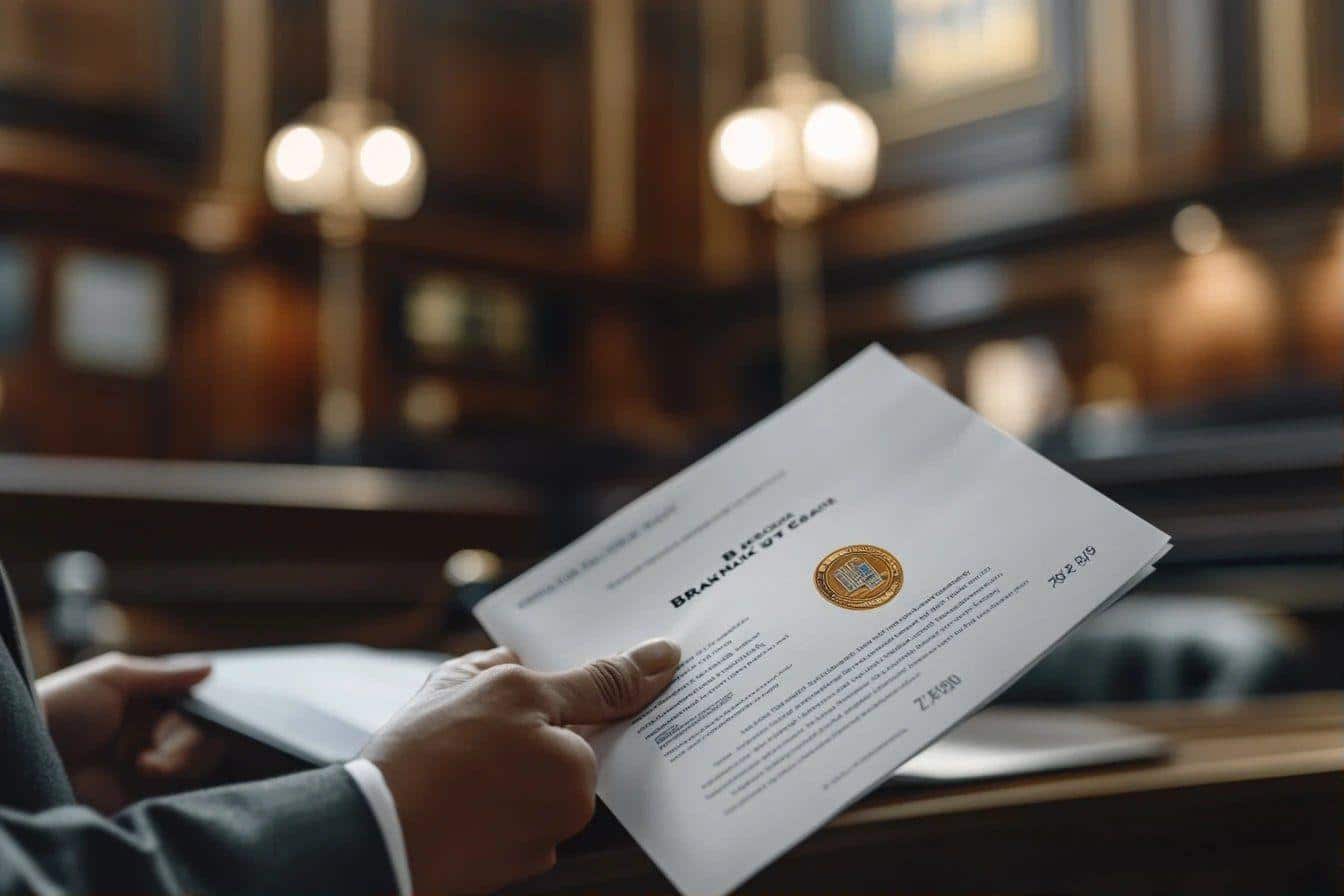 Main tenant un document officiel avec un sceau doré