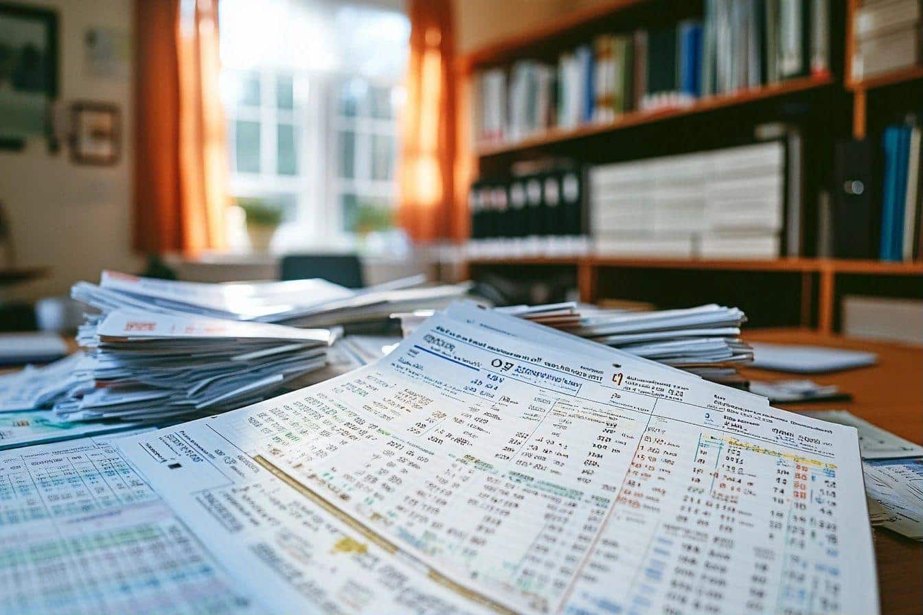 Pile de papiers et formulaires éparpillés sur un bureau