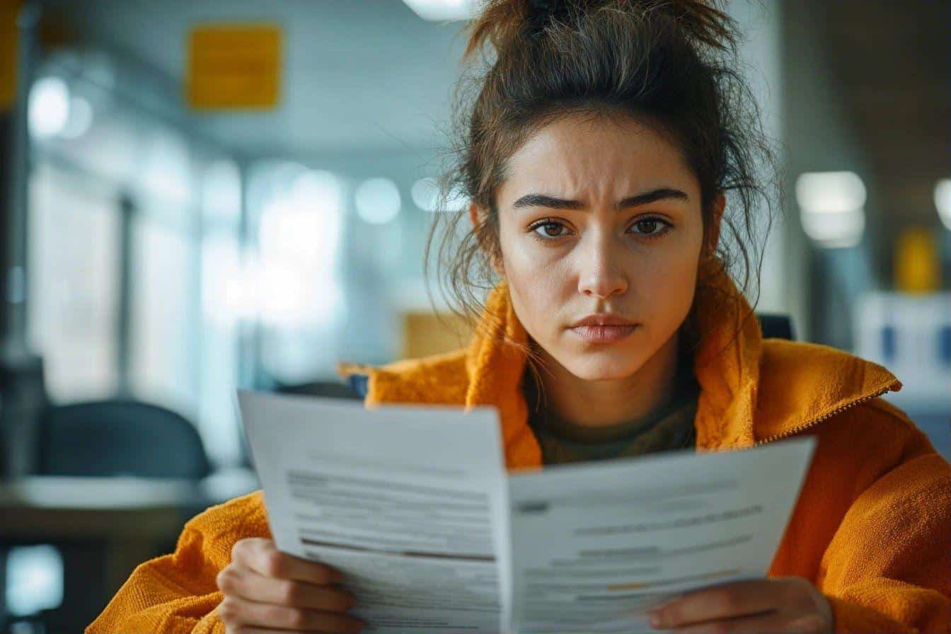 Femme concentrée lisant un document dans un bureau