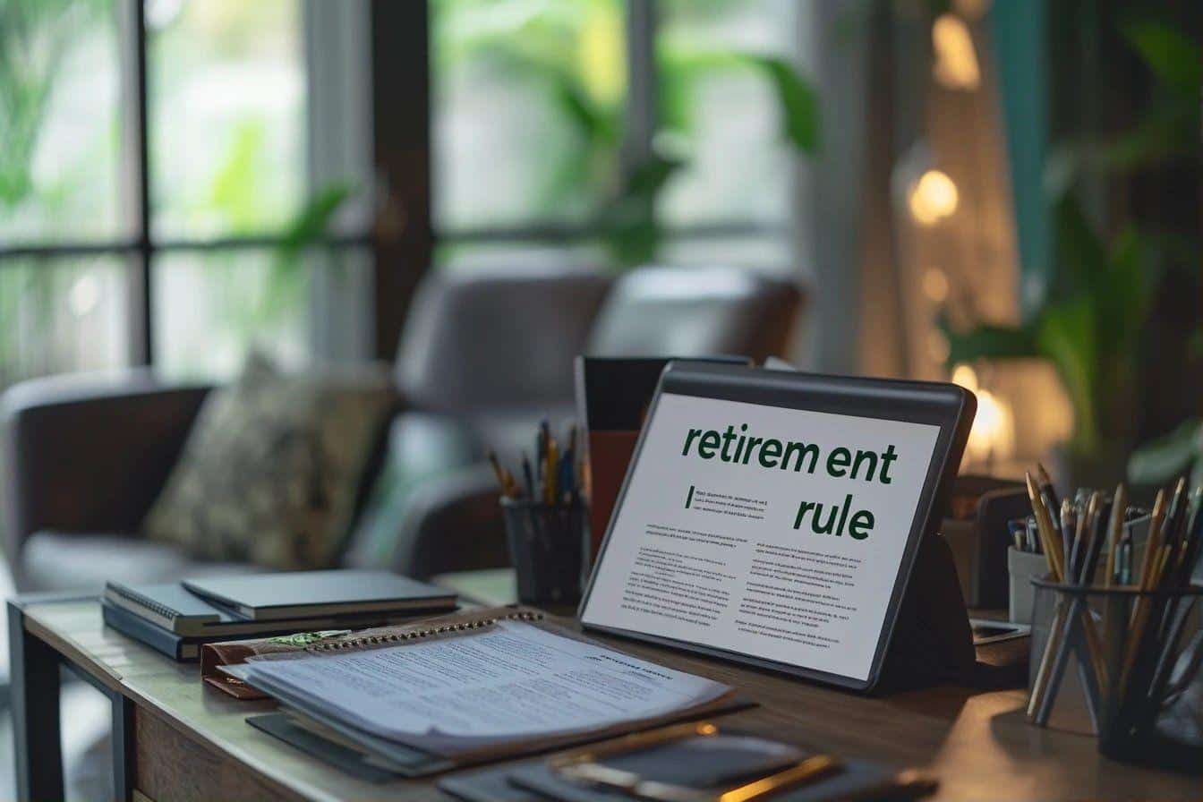 Bureau avec tablette affichant les règles de retraite