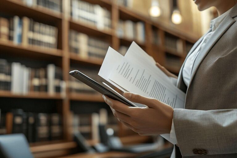 Document et smartphone près des étagères de livres
