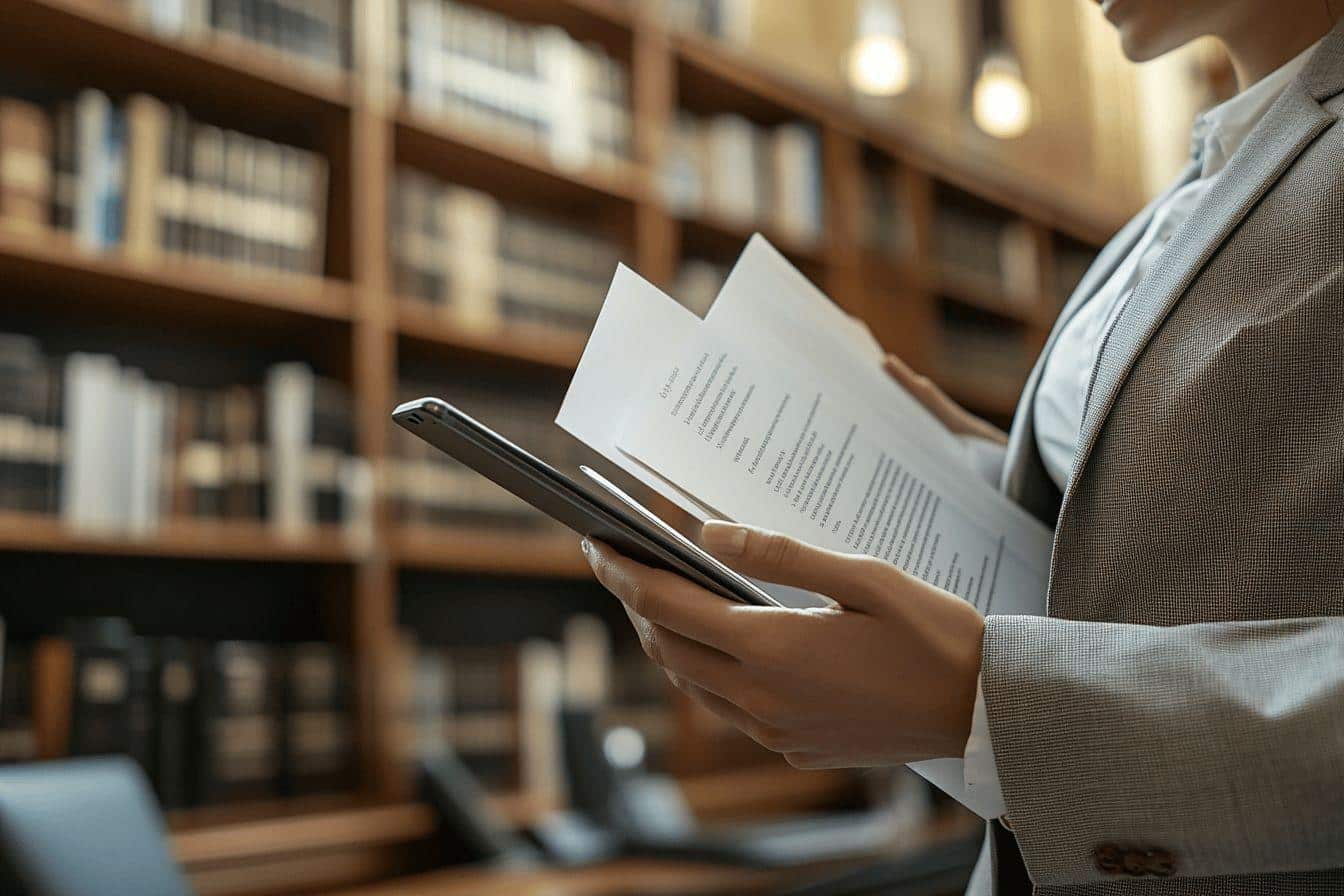 Document et smartphone près des étagères de livres